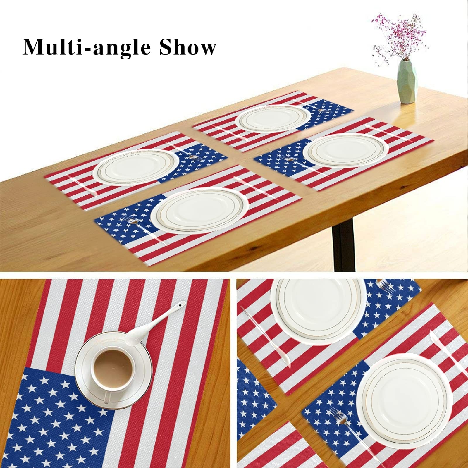 6-Pack American Flag Placemats for Dining Table - 12