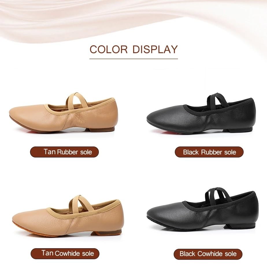 LNJMRU Genuine Leather Ballet Jazz Dance Shoes for Women & Girls - Tan & Black Antiskid Sole, Perfect for Jazz, Ballet, and Modern Dance Performances