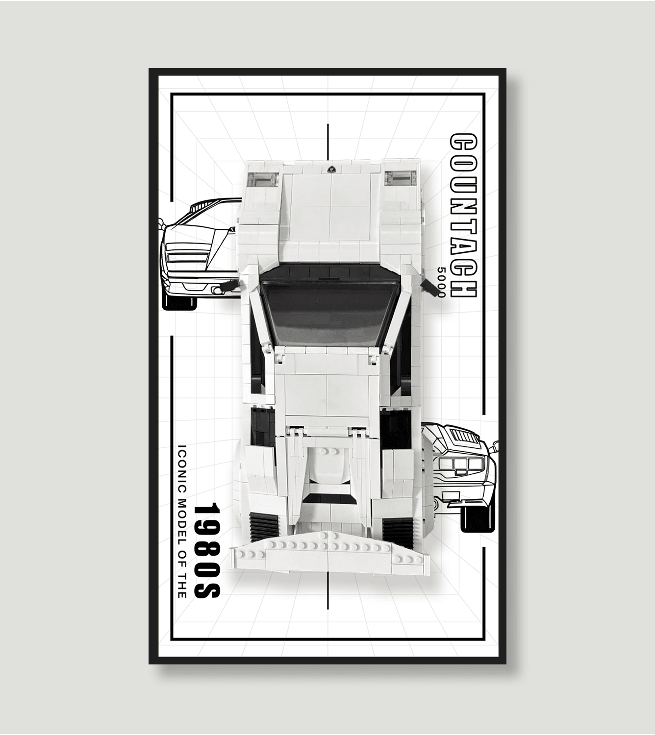 LEGO Creator Lamborghini Countach Quattrovalvole 5000 (10337) Display Wall Frame - 50cm x 30cm Showcase for LEGO Car Models - Perfect for Home Office Decor & Collector's Display