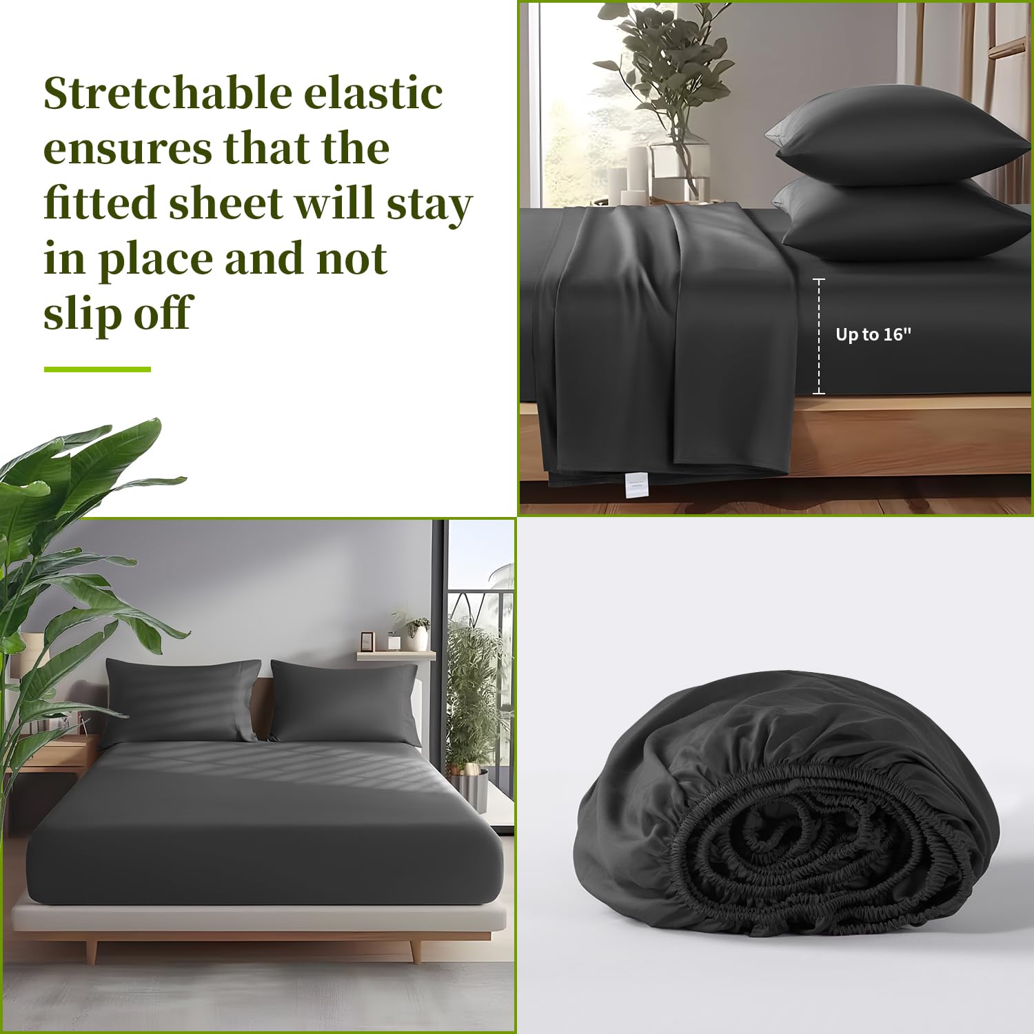 Shilucheng 100% Bamboo Viscose Queen Size Sheet Set (6 Pieces) - Ultra Cooling & Silky Soft Bedding with 16