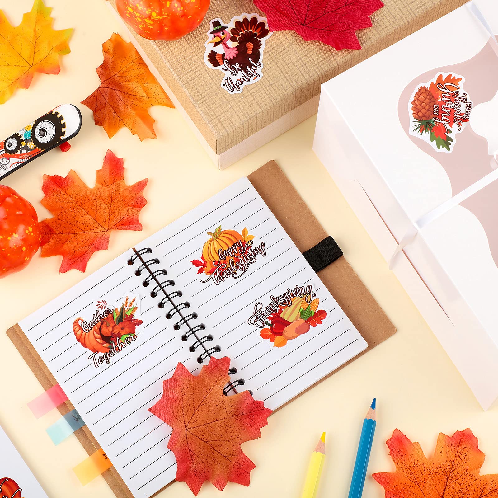 330-Piece Thanksgiving Sticker Set - Fall Autumn Turkey, Pumpkin, Maple Leaves, Squirrel & Corn Stickers for Thanksgiving Party Decorations, Scrapbooking, DIY Crafts & Holiday Greeting Cards