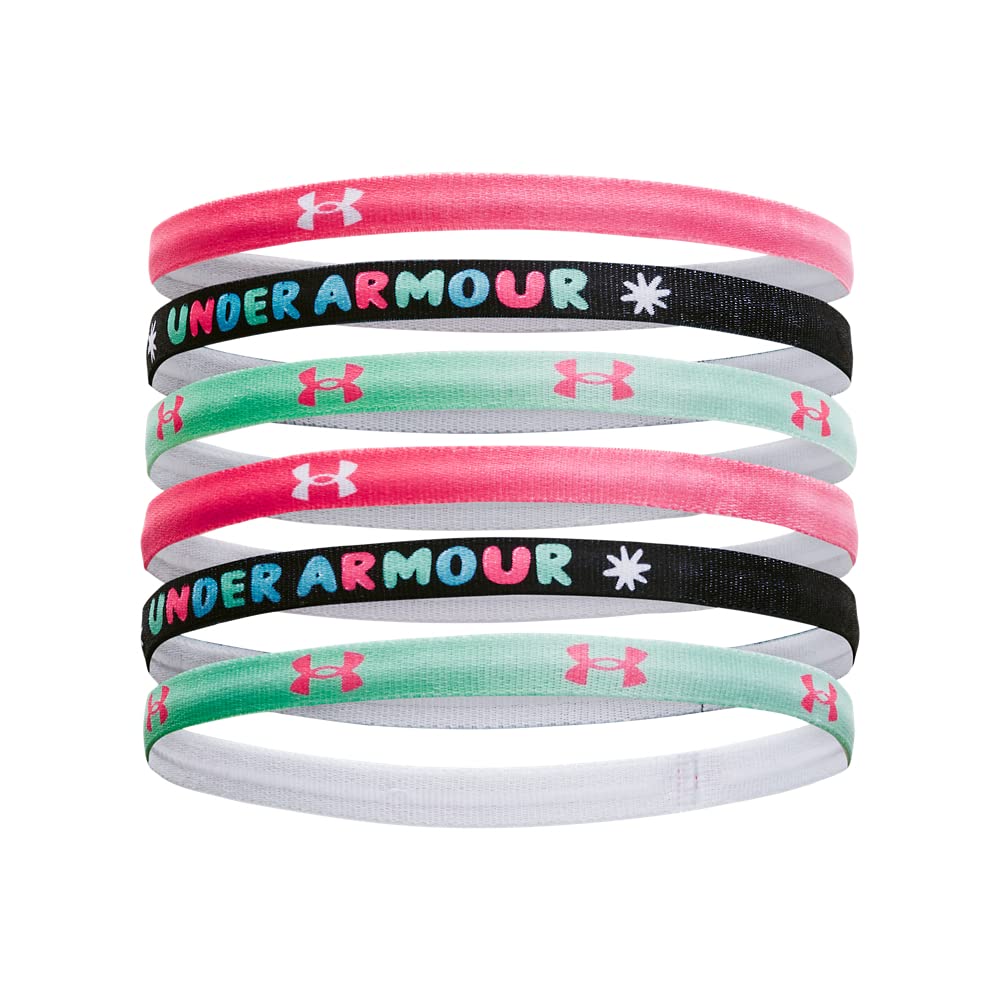 Under Armour Girls' Graphic Headbands 6-Pack - Pink Shock/Black/White - One Size Fits All - Moisture Wicking Sports Headbands for Running, Basketball & Workouts - Perfect for Kids & Teens Activewear