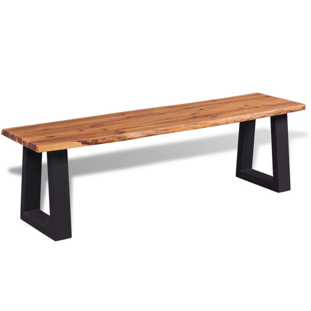 Industrial Wooden Bench with Metal Support - 57.1
