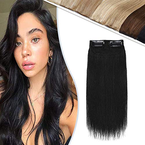 10 Inch Human Hair Clip-in Extensions for Men & Women - #1 Jet Black Short Straight Remy Hair Wiglet Topper - Seamless Filler Hairpieces for Thinning Hair & Baldness - Perfect for Daily Styling, Volume Boost & Hair Loss Solutions