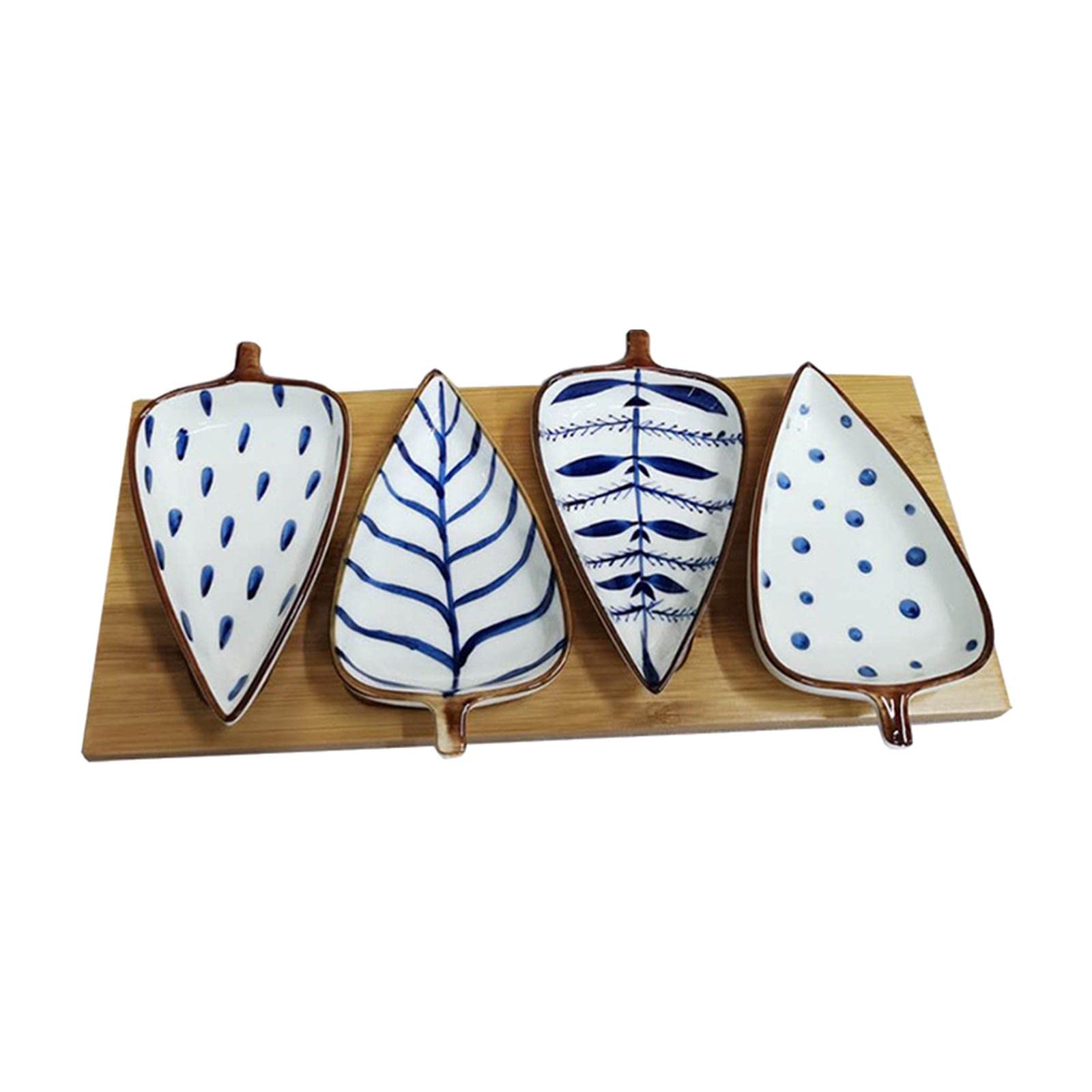SM SunniMix Hand-Painted Japanese Ceramic Leaf Dishes Set with Tray - Elegant Underglaze Dinnerware for Sauce, Dessert, Fruit, Cold Dishes & Snacks | Perfect for Tea Parties, Sushi Plating, and Asian-Inspired Dining