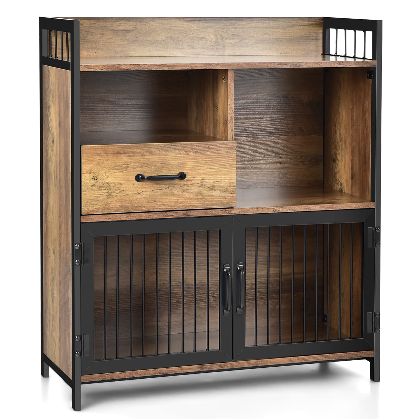 Giantex Buffet Cabinet with Storage - 2 Door Kitchen Sideboard with Drawer & Wood Shelves, Metal Frame Industrial Cupboard for Utensil & Tableware Organization - Perfect for Dining Room, Kitchen Storage & Home Decor