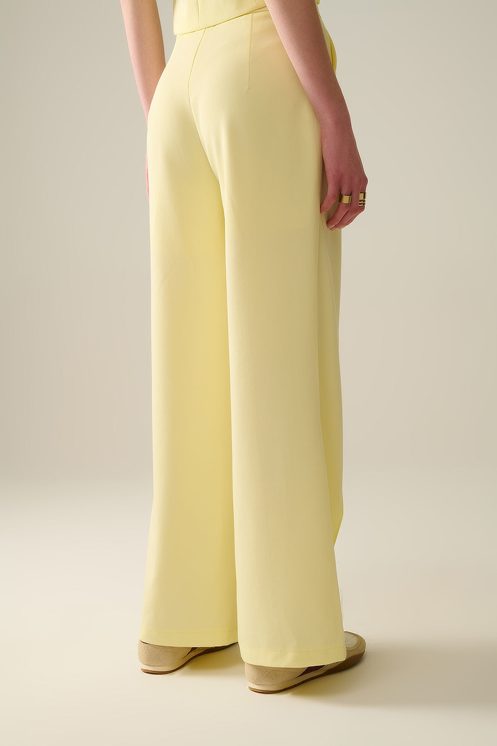 Custom Fit Wide Leg Yellow Pants for Women - Comfortable & Stylish Trousers for Casual Wear, Office, and Special Occasions
