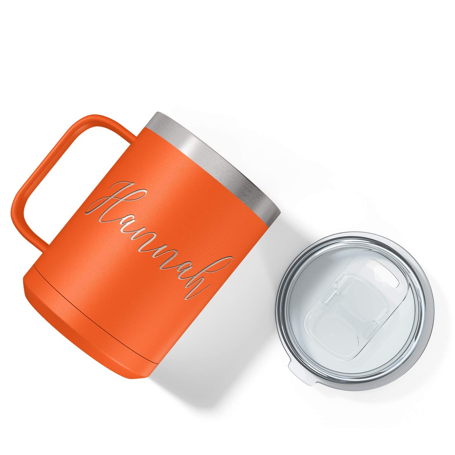 Custom Engraved 15 oz Orange Matte Stainless Steel Vacuum Insulated Coffee Mug - Personalized Gift with Handle for Office, Travel & Home Use