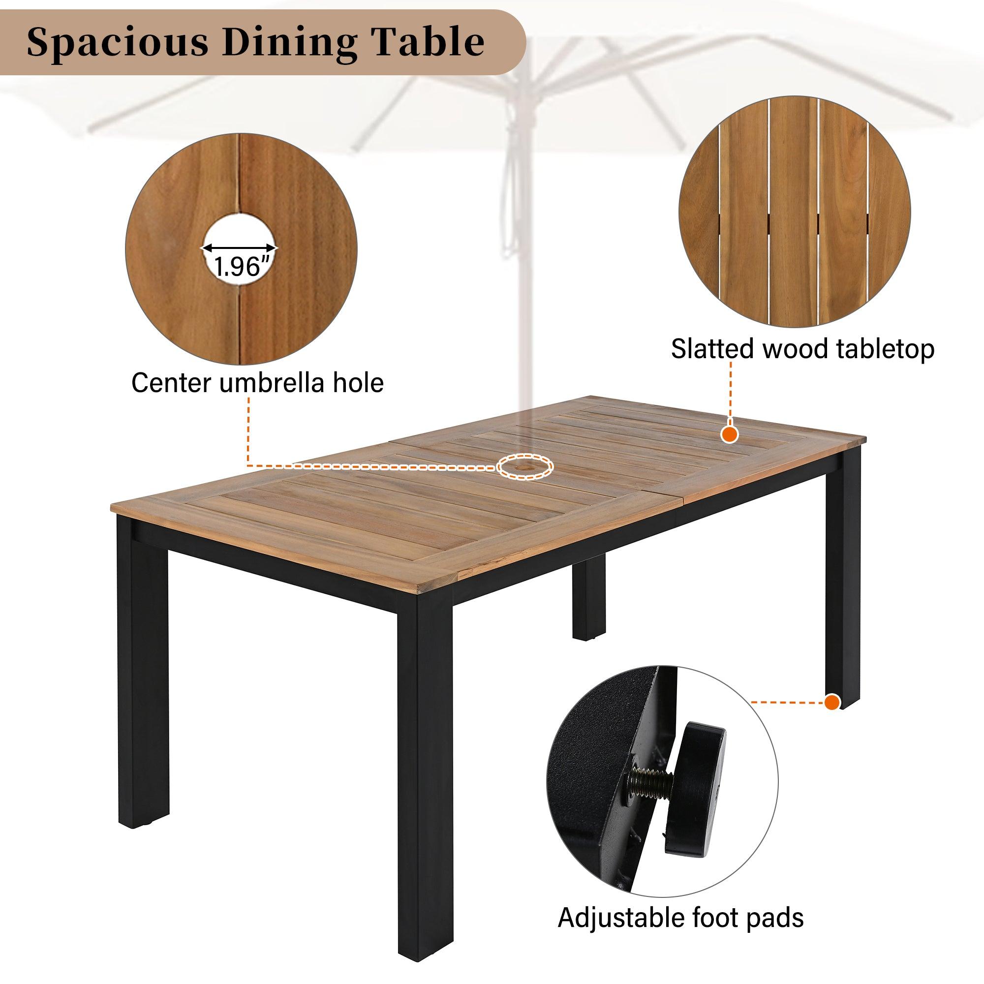 7-Piece Outdoor Patio Dining Set - Wooden Table with Umbrella Hole & 6 Chairs (2 Armchairs + 4 Side Chairs) for Garden, Backyard, Poolside - Perfect for BBQs, Family Gatherings & Outdoor Entertaining