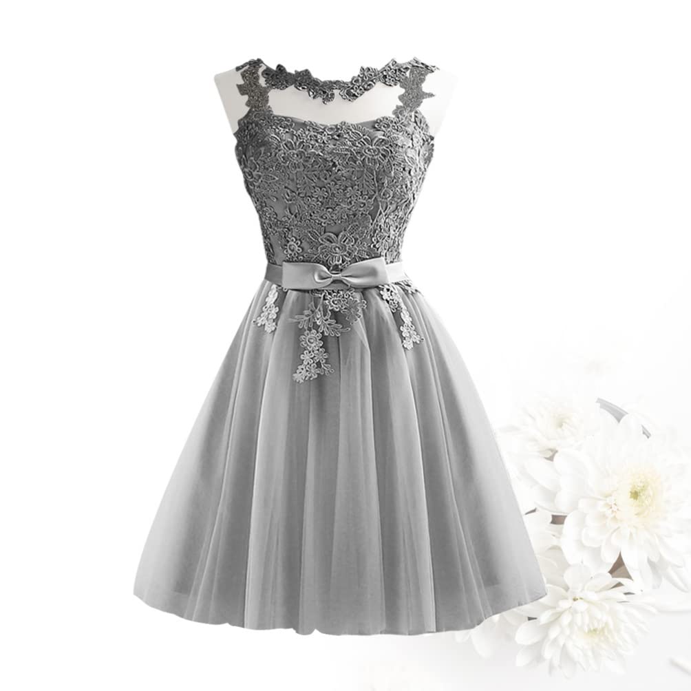 Elegant Grey Floral Lace Bridesmaid Dress - Floor Length Formal Wedding Gown for Women | Perfect for Bridal Party, Evening Galas & Special Occasions
