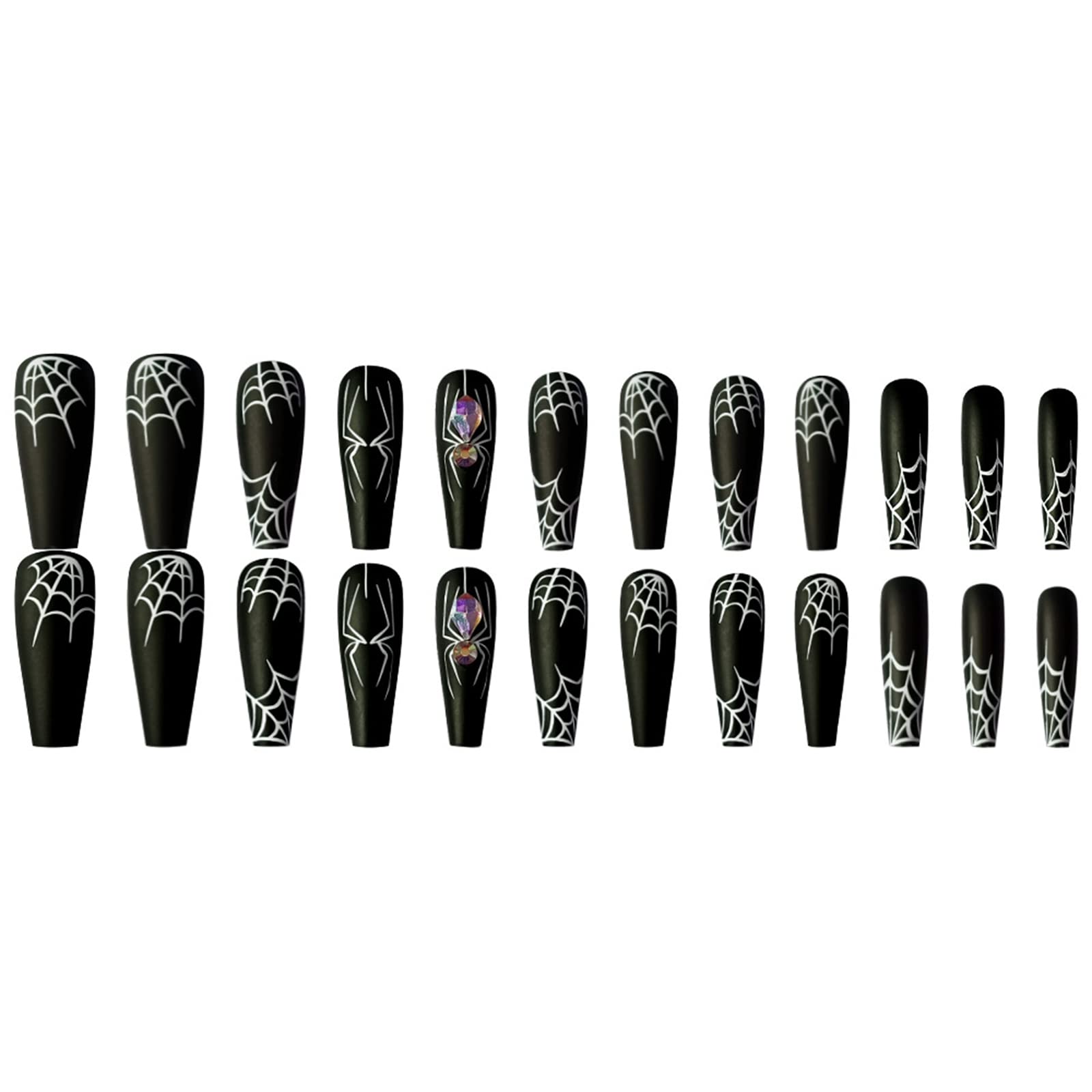 24PCS Halloween Press on Nails - Black Spider Coffin Long Fake Nails with Glue, Detachable Full Cover Nail Tips for Women DIY & Nail Salons | Perfect for Halloween Parties, Cosplay & Gothic Nail Art