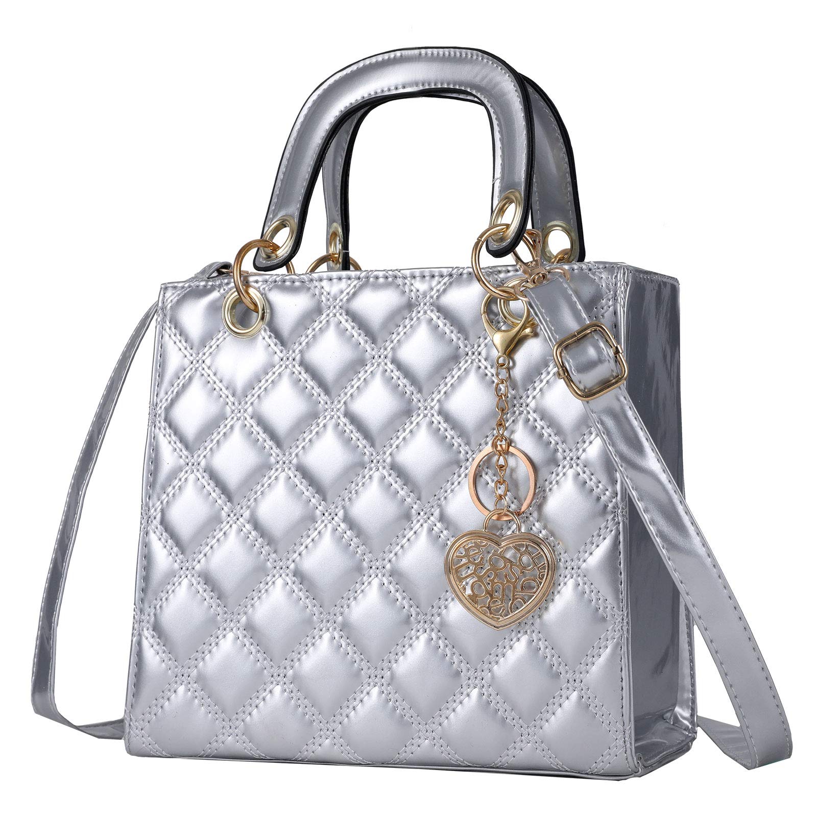 Stylish Quilted Handbags for Women - Shiny Patent Leather Top Handle Satchel with Chain Shoulder Strap, Crossbody & Tote Purse | Perfect for Work, Travel & Evening Events