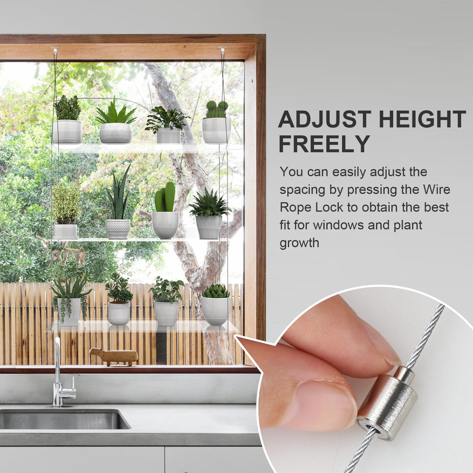 3-Tier Clear Acrylic Hanging Plant Shelf for Windows - 16 Inch per Tier - Space-Saving Wall Mounted Plant Stand for Kitchen, Indoor Gardens, Herbs, Succulents, Flower Pots & Seedling Organization - Perfect for Small Spaces, Apartments & Urban Gardening