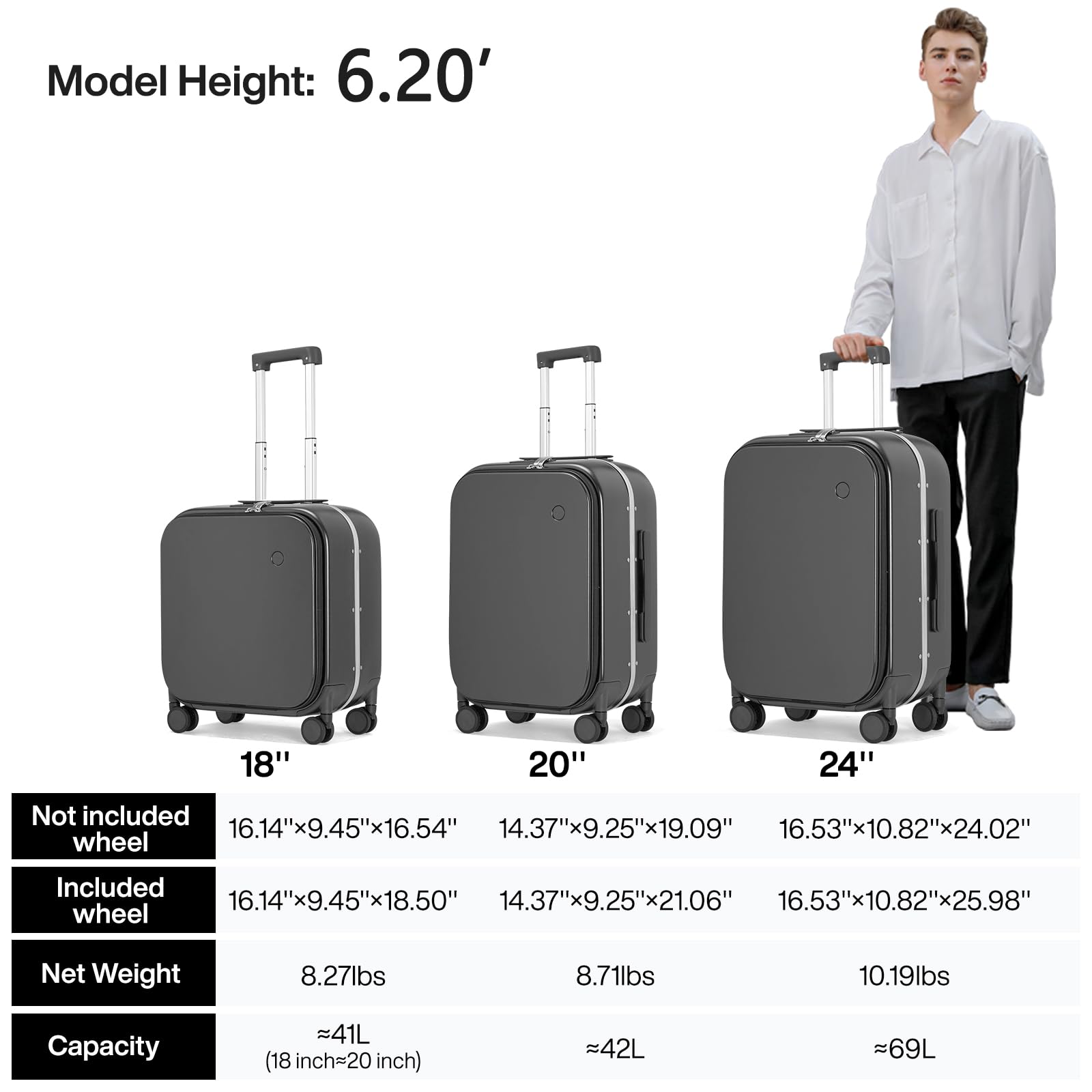 24'' Mixi Hardside Spinner Luggage with Aluminum Frame, TSA Lock & Cover - Rock Gray | Durable Checked Suitcase for Travel, Business Trips & Vacations