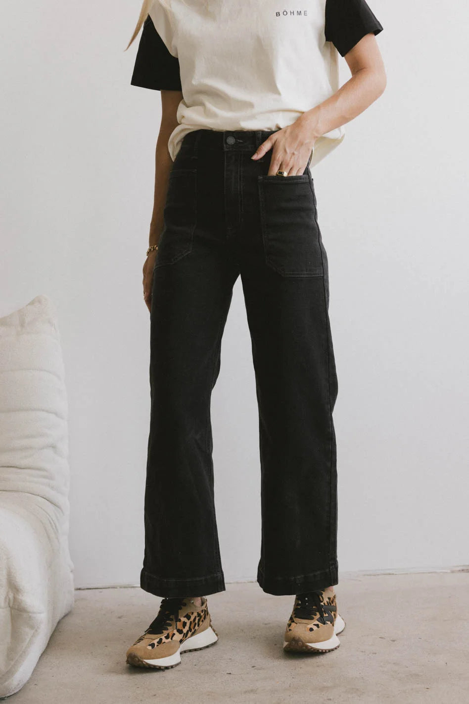 Leila Women's High Waist Wide Leg Jeans - Black Denim Pants for Casual & Office Wear | Comfortable Stretch Fabric