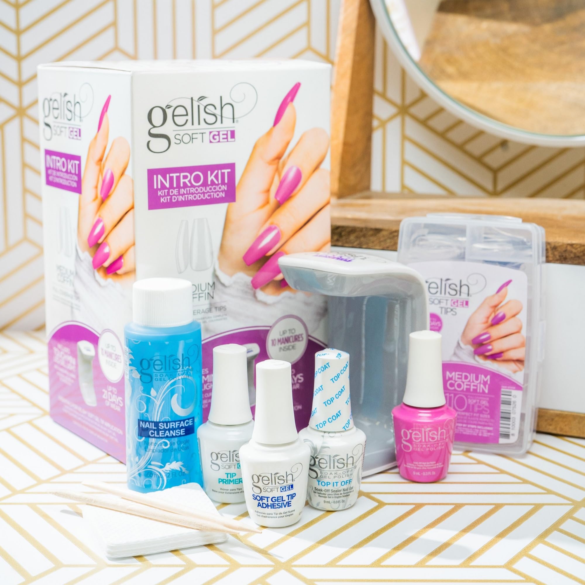 Gelish Soft Gel Nail Polish Starter Kit - Professional DIY Manicure & Pedicure Set for Home Salon Use - Perfect for Beginners & Nail Art Enthusiasts
