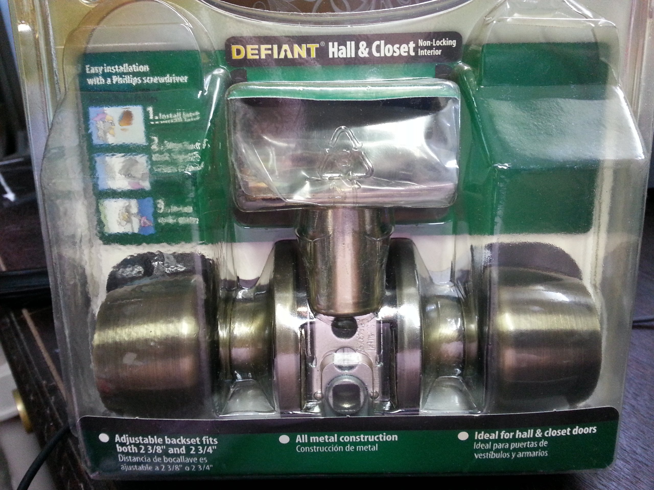 Defiant Non-Locking Hall & Closet Interior Door Knobs - Durable Brass Finish for Bedrooms, Bathrooms & Storage Rooms