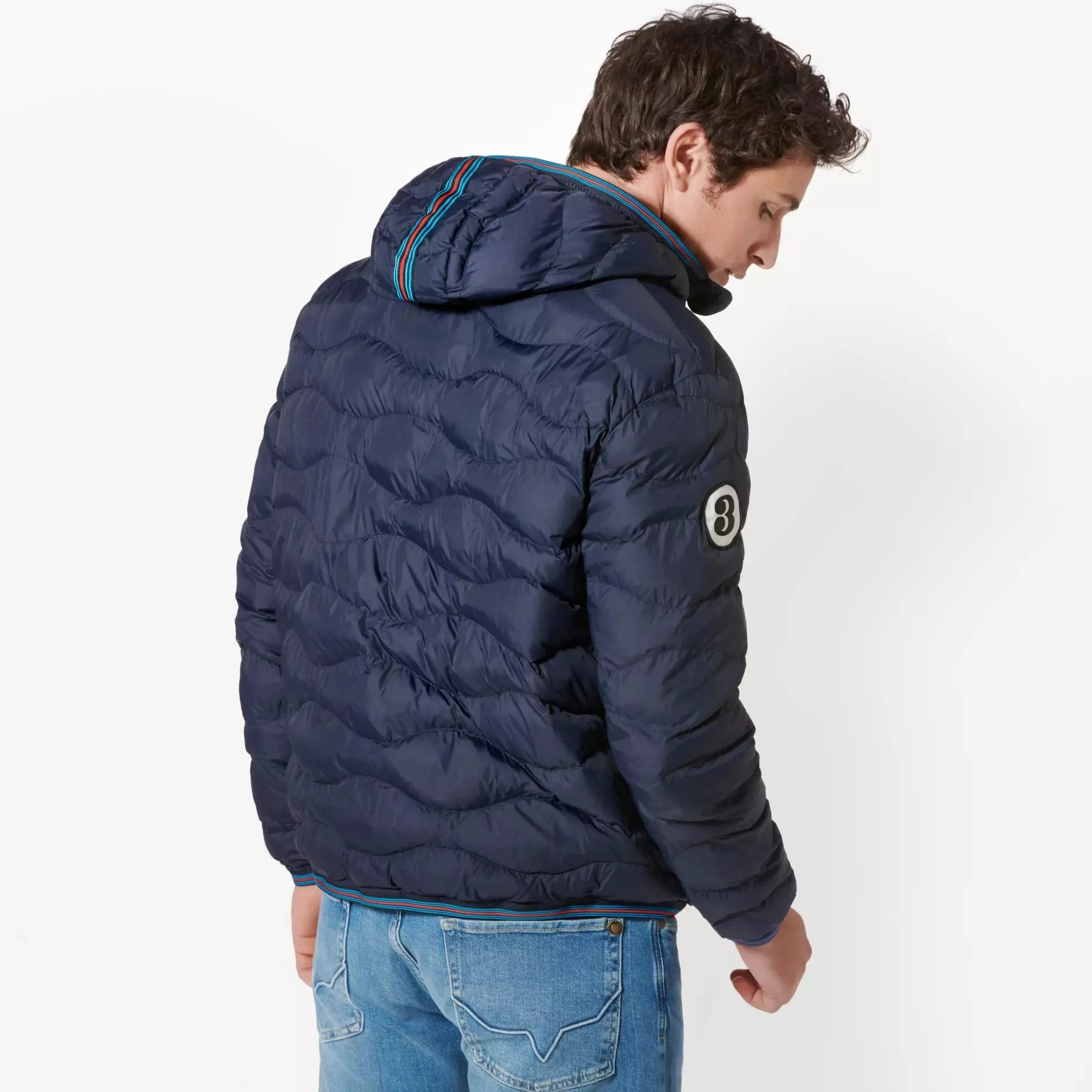 Porsche Men's Reversible Quilted Jacket - Martini Racing Style (Hippie Design) | Lightweight Winter Coat for Casual Wear & Outdoor Activities