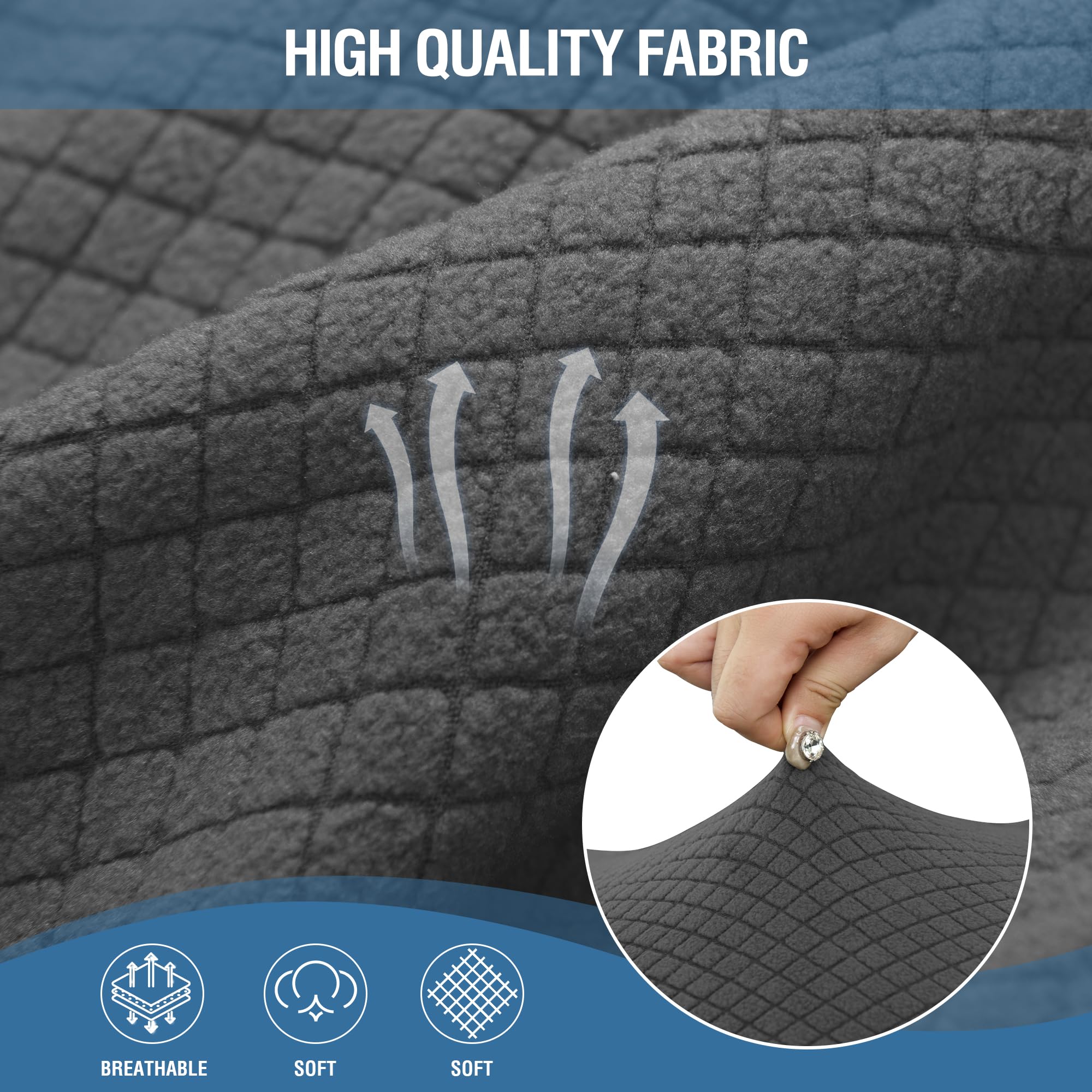ALIECOM 100% Waterproof Recliner Sofa Cover - 5-Piece Jacquard Stretch Sectional Couch Slipcover for L-Shaped Reclining Furniture (Dark Gray) - Perfect for Living Room, Family Room & Home Theater Protection