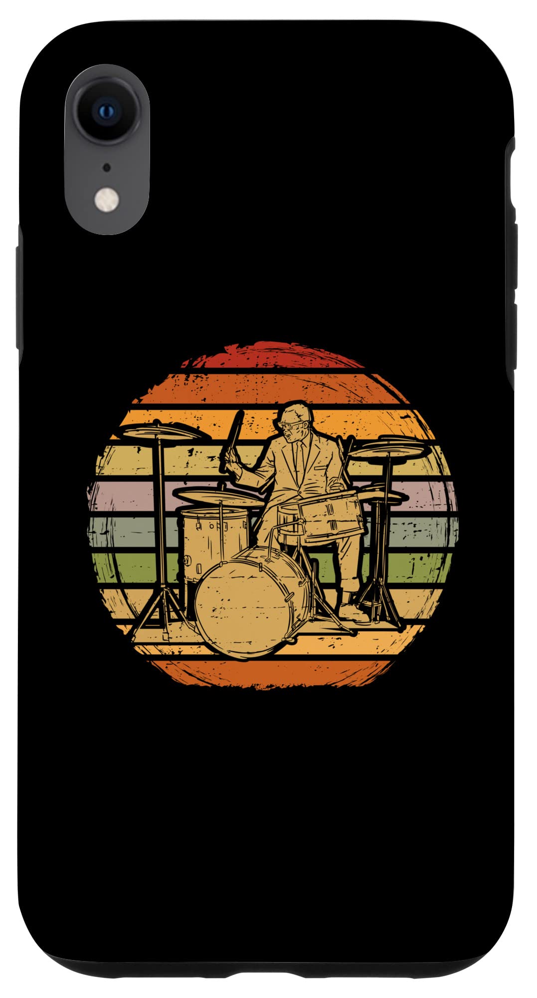 Vintage Retro Drummer with Drum Set iPhone XR Case - Durable Protective Cover for Music Lovers & Drum Enthusiasts - Perfect for Concerts, Gigs & Everyday Use