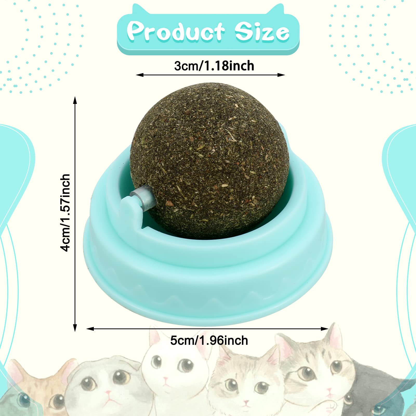 Dacitiery 4PCS Catnip Balls Toy for Cats - Rotatable Edible Interactive Cat Toy with Self-Adhesive Catnip Teeth Cleaning Licking Balls for Kittens | Fun Indoor Play, Stress Relief & Dental Care for Adult Cats & Kittens