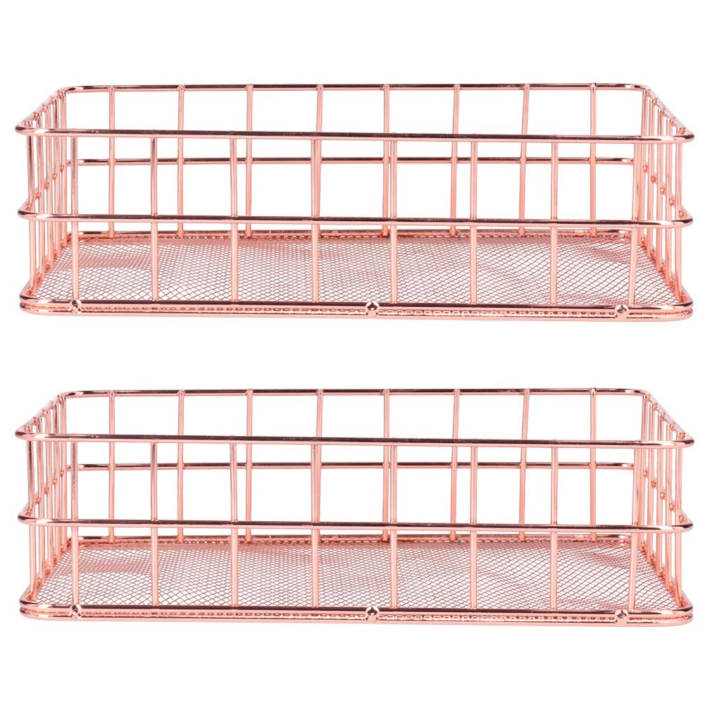 2-Pack Iron Wire Storage Baskets - Heavy Duty Desktop Organizer for Home, Office & Pantry - Perfect for Shelves, Countertops & Closet Organization (Large Size)