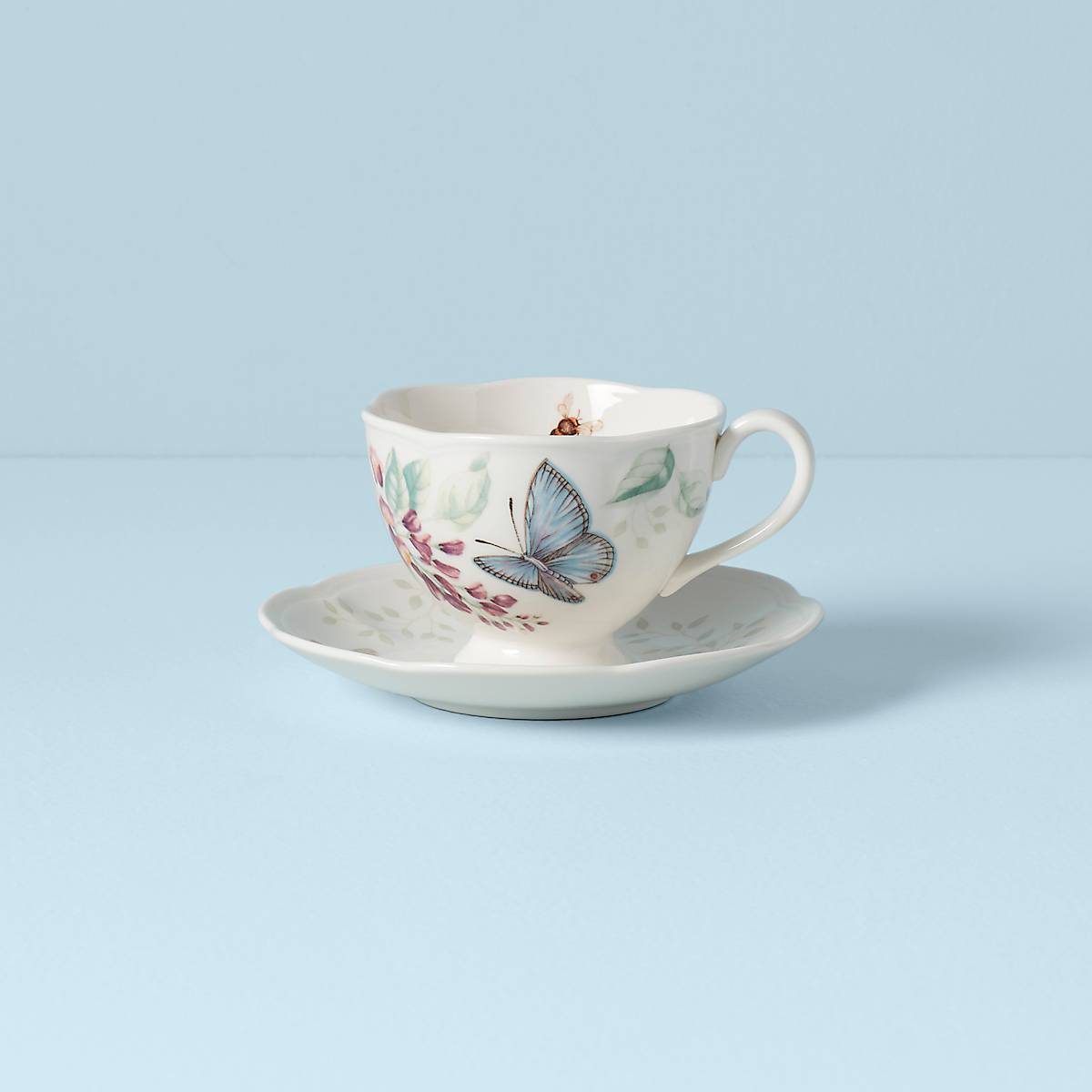 Butterfly Meadow Blue Tea Cup and Saucer Set - Elegant Floral Porcelain Tea Set for Afternoon Tea, Bridal Shower, and Home Decor