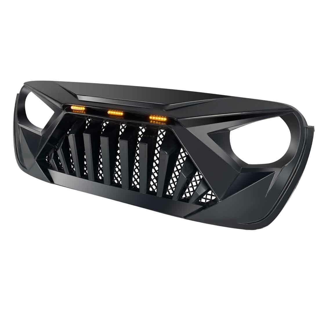 Jeep Wrangler JL & JLU Front Grill Replacement (2018-2023) - Compatible with Rubicon/Sahara/Sport Models & 2019-2023 Gladiator | LED Daytime Running Lights with Wiring Harness | Off-Road & Street Style Upgrade