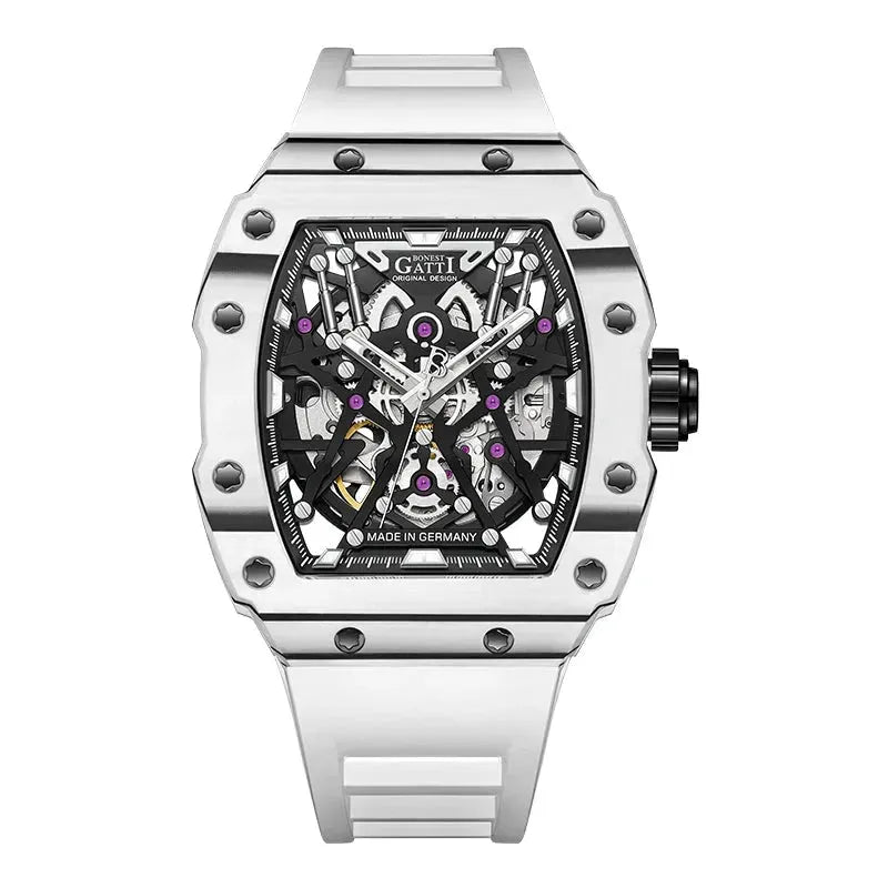 BONEST GATTI Carbon Fiber Automatic Mechanical Watch for Men - Luxury Skeleton Design, Sports Waterproof Wristwatch - Perfect for Business, Casual Wear & Outdoor Activities