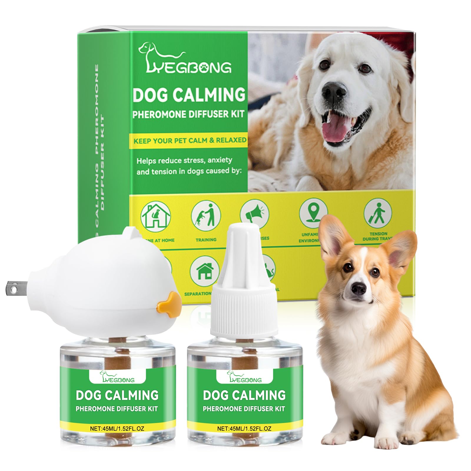 Nodfens Dog Calming Diffuser with Pheromones - 45ml Plug-in Anxiety Relief for Dogs, Lasts Up to 30 Days - Perfect for Thunderstorms, Fireworks, Separation Anxiety & Travel Stress