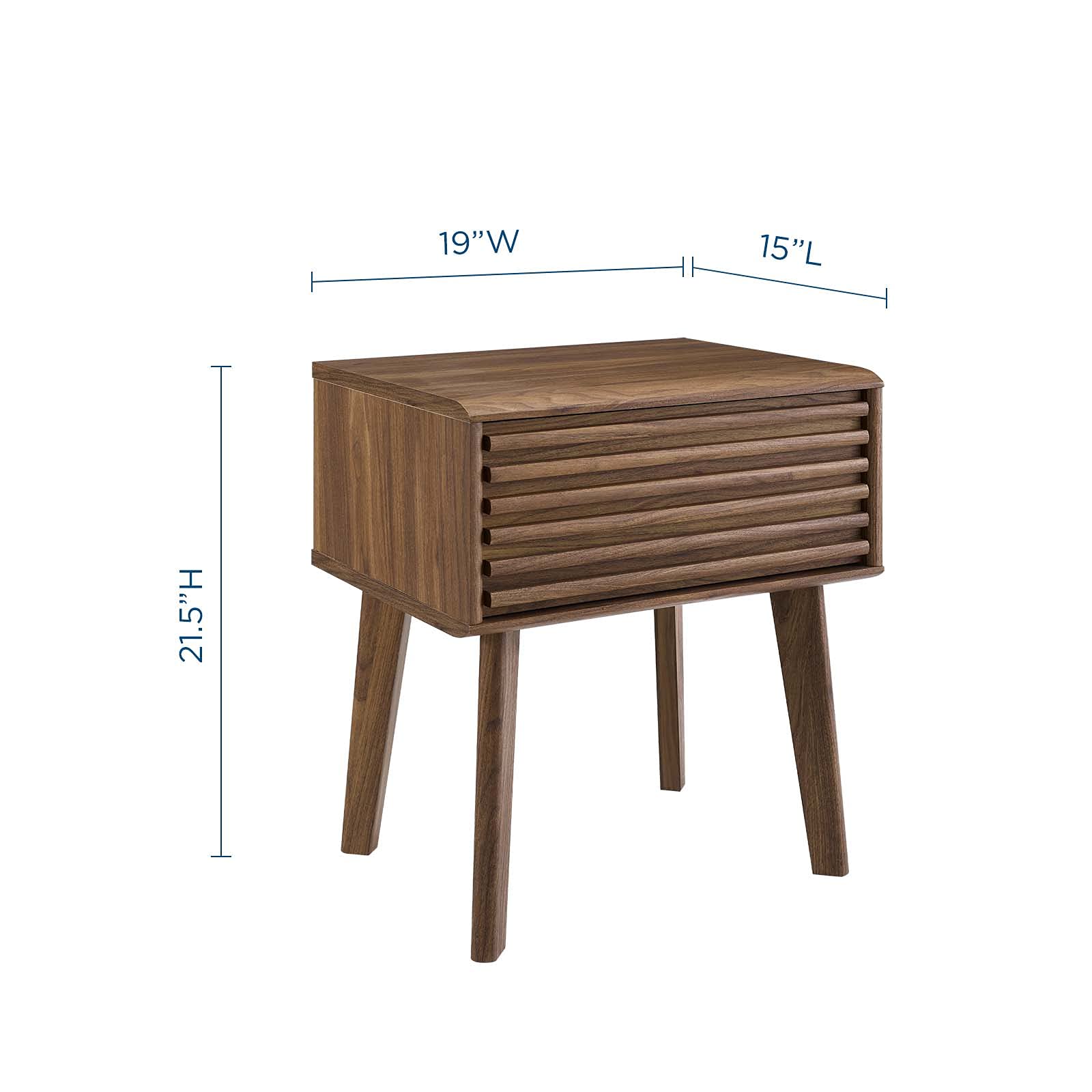 Modway EEI-3345-WAL Walnut Wood End Table Nightstand with Drawer - Modern Bedside Table for Bedroom, Living Room & Office Storage