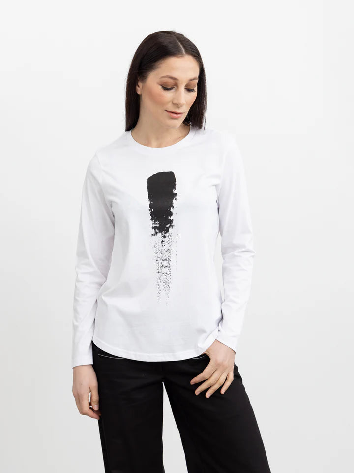 X LAB Brush Stroke Graphic T-Shirt - White & Black Print - Casual Streetwear for Men & Women - Perfect for Everyday Wear, Outings & Urban Fashion