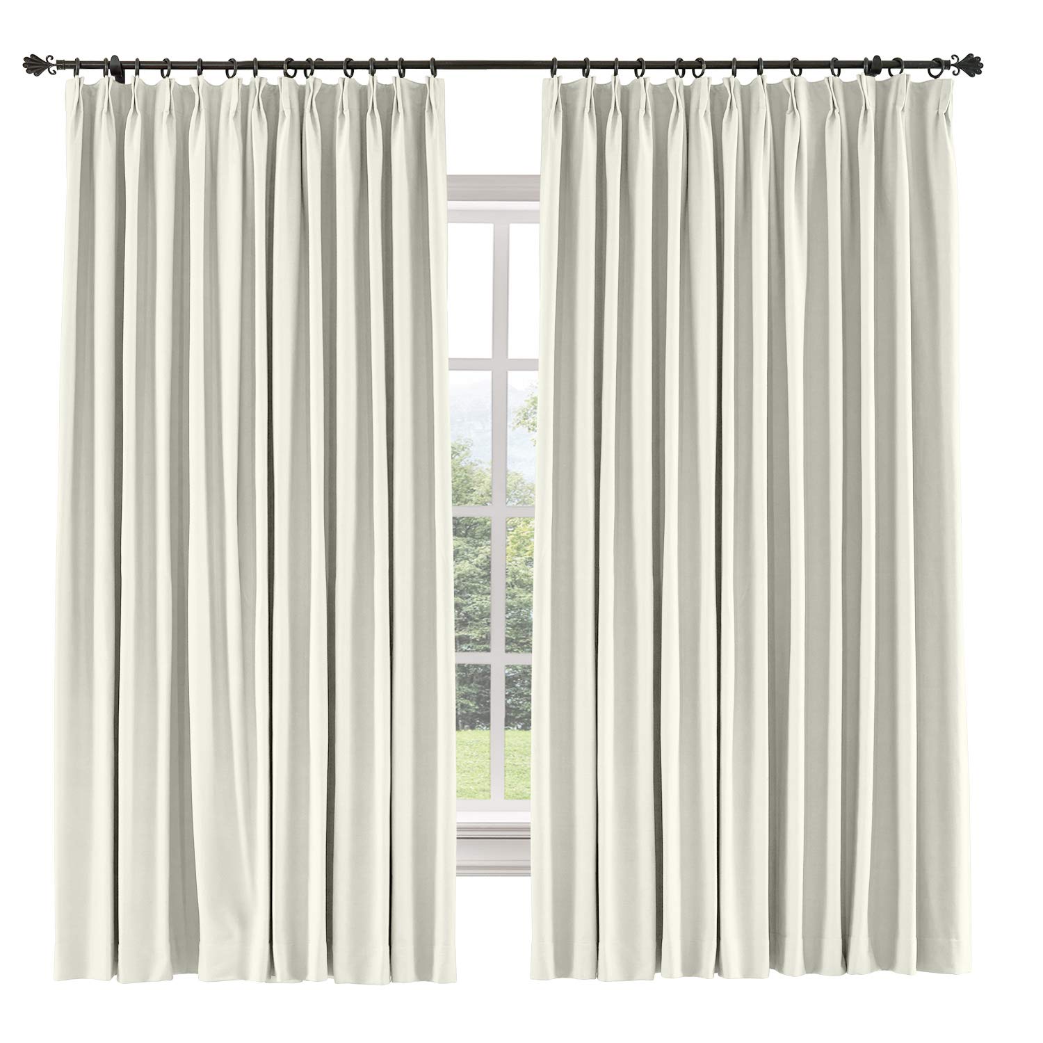 TWOPAGES Blackout Thermal Insulated Pinch Pleat Curtains - Heavyweight Solid Ivory Window Drapes (1 Panel, 100