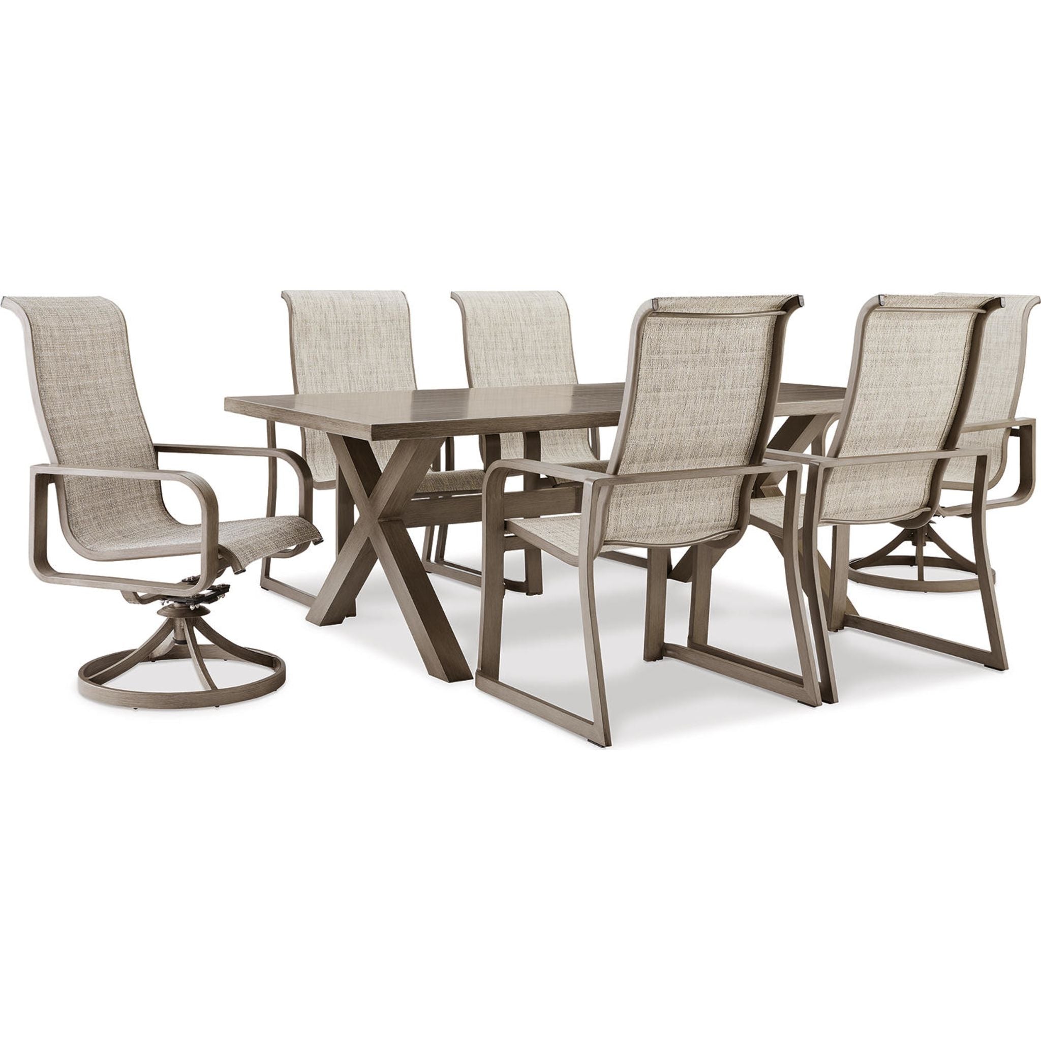 7-Piece Beige Outdoor Dining Set for Beachfront & Patio - Waterproof Wicker Furniture with Cushions for Poolside, Garden, and Backyard Relaxation