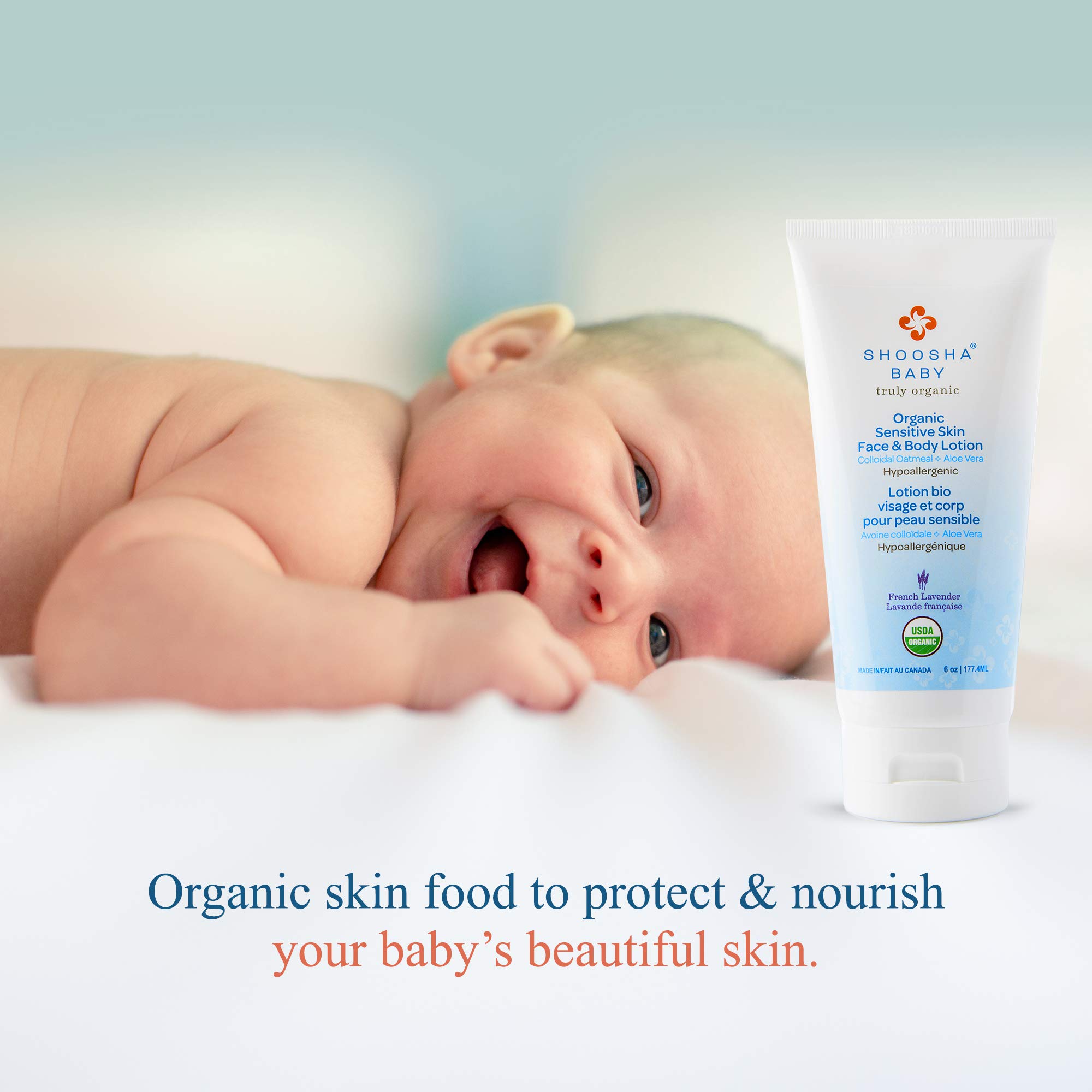 Organic Baby Lotion with French Lavender for Sensitive Skin | Hypoallergenic, Gluten-Free & Non-Sticky | All Natural Face & Body Moisturizer for Kids | 100% Biodegradable | Perfect for Daily Baby Care & Gentle Skin Protection