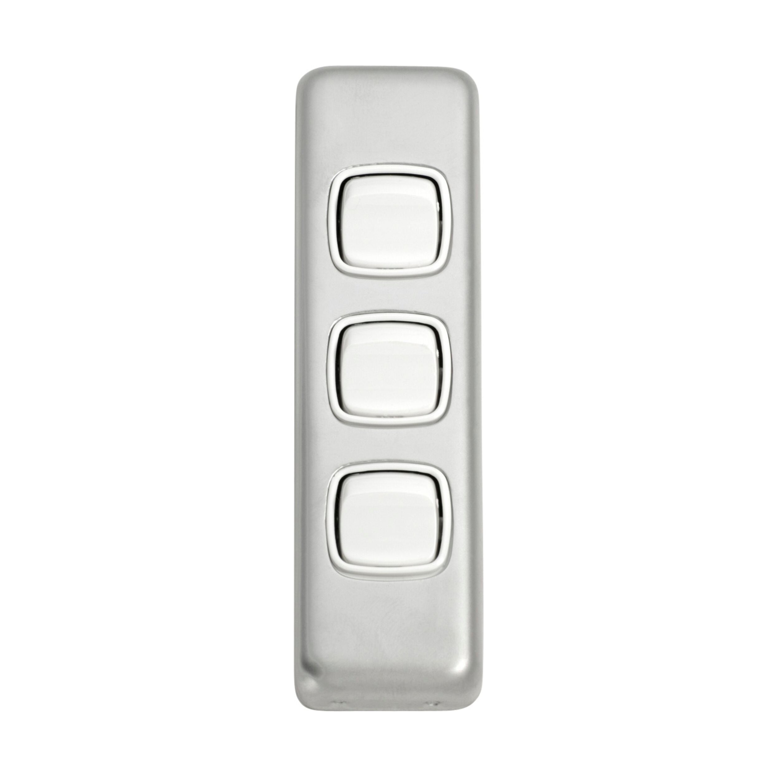 3 Gang White Satin Chrome Rocker Switch Flat Plate - 108mm x 30mm (HxW) - Perfect for Home, Office, and Commercial Electrical Installations
