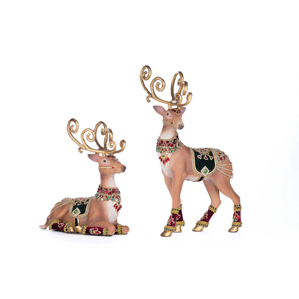 Christmas Castle Deer Figurine Set of 2 - Handcrafted Holiday Decor by Katherine's Collection - Perfect for Christmas Tree Topper, Mantel Display & Winter Village Scenes