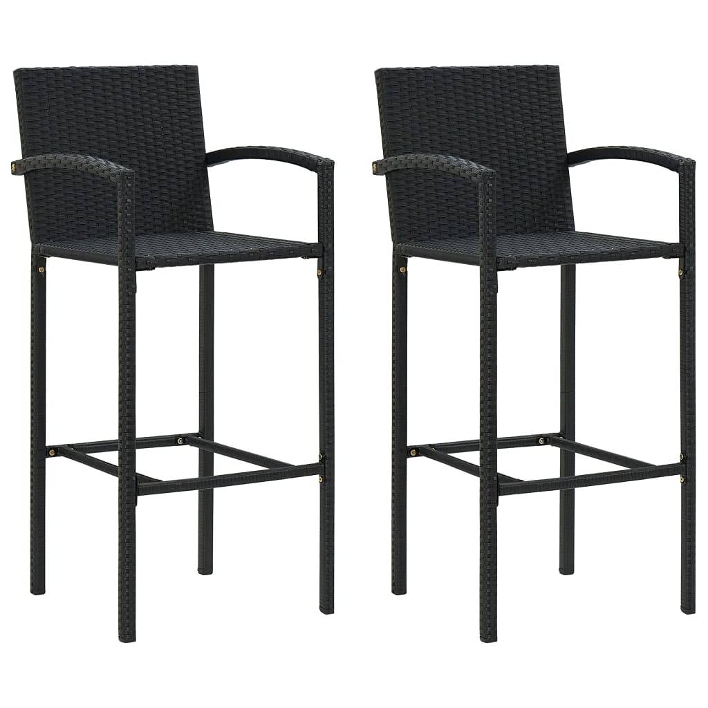 vidaXL 3-Piece Black Poly Rattan Bar Set - Weatherproof Outdoor Patio Furniture with Powder-Coated Steel Frame & Square Bar Table - Perfect for Backyard, Garden, Poolside & Terrace Dining