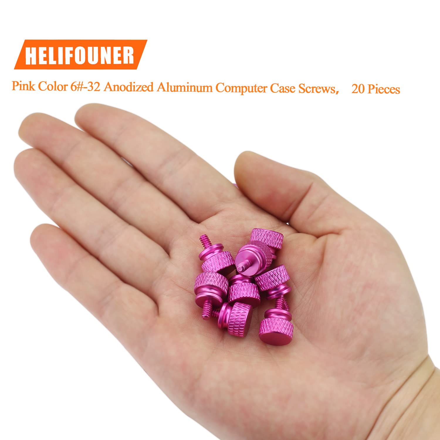 HELIFOUNER 20-Pack 6-32 Thread Pink Anodized Aluminum Thumb Screws for PC Case, Cover, Power Supply & Hard Drives - Easy Grip Computer Hardware Fasteners for DIY Builds & Upgrades