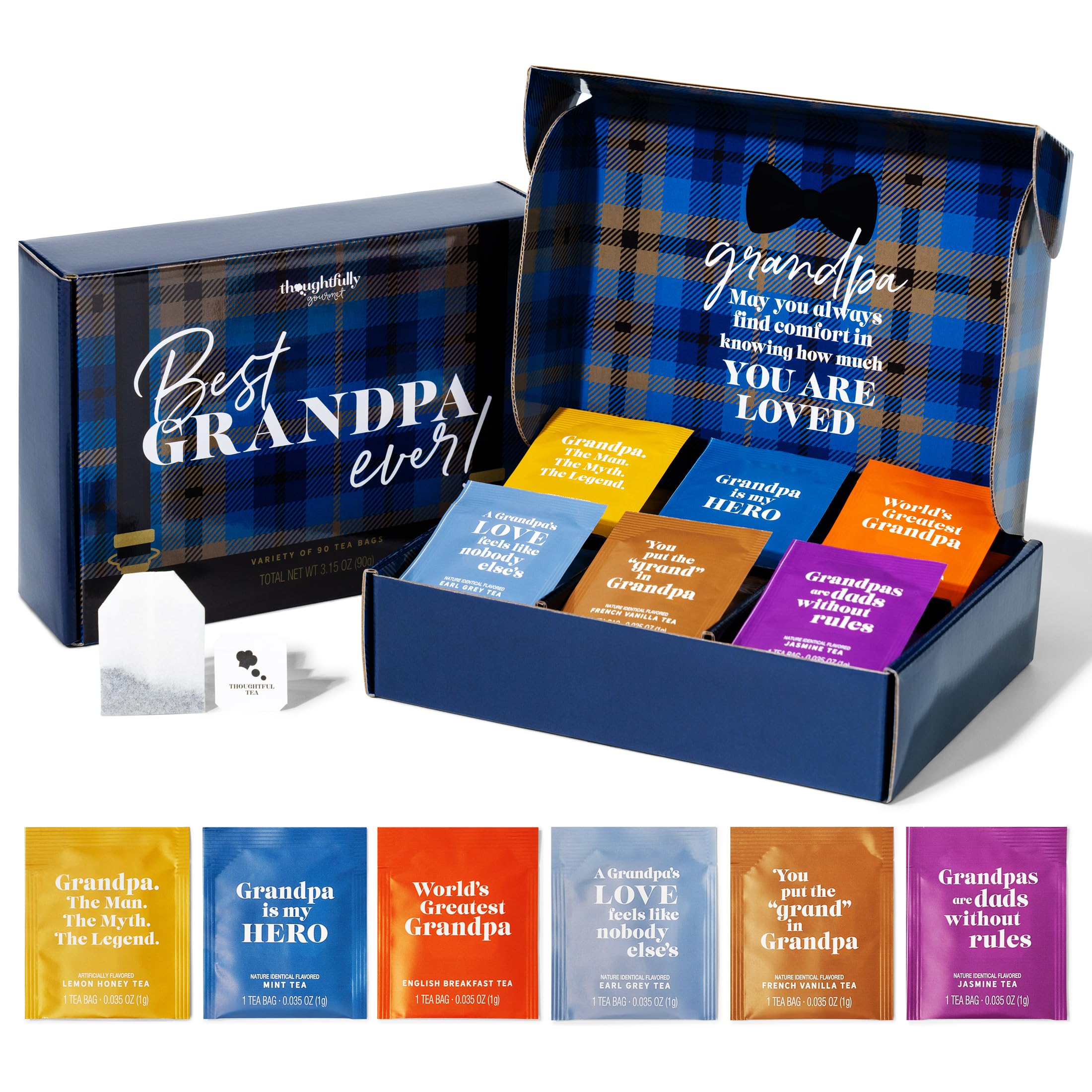 Best Grandpa Ever Tea Gift Set - 6 Flavor Tea Sampler with Inspirational Quotes | Thoughtful Gourmet Tea Collection | Perfect Grandfather's Day, Birthday & Retirement Gift (90 Count) - Ideal for Relaxation, Family Bonding & Special Occasions