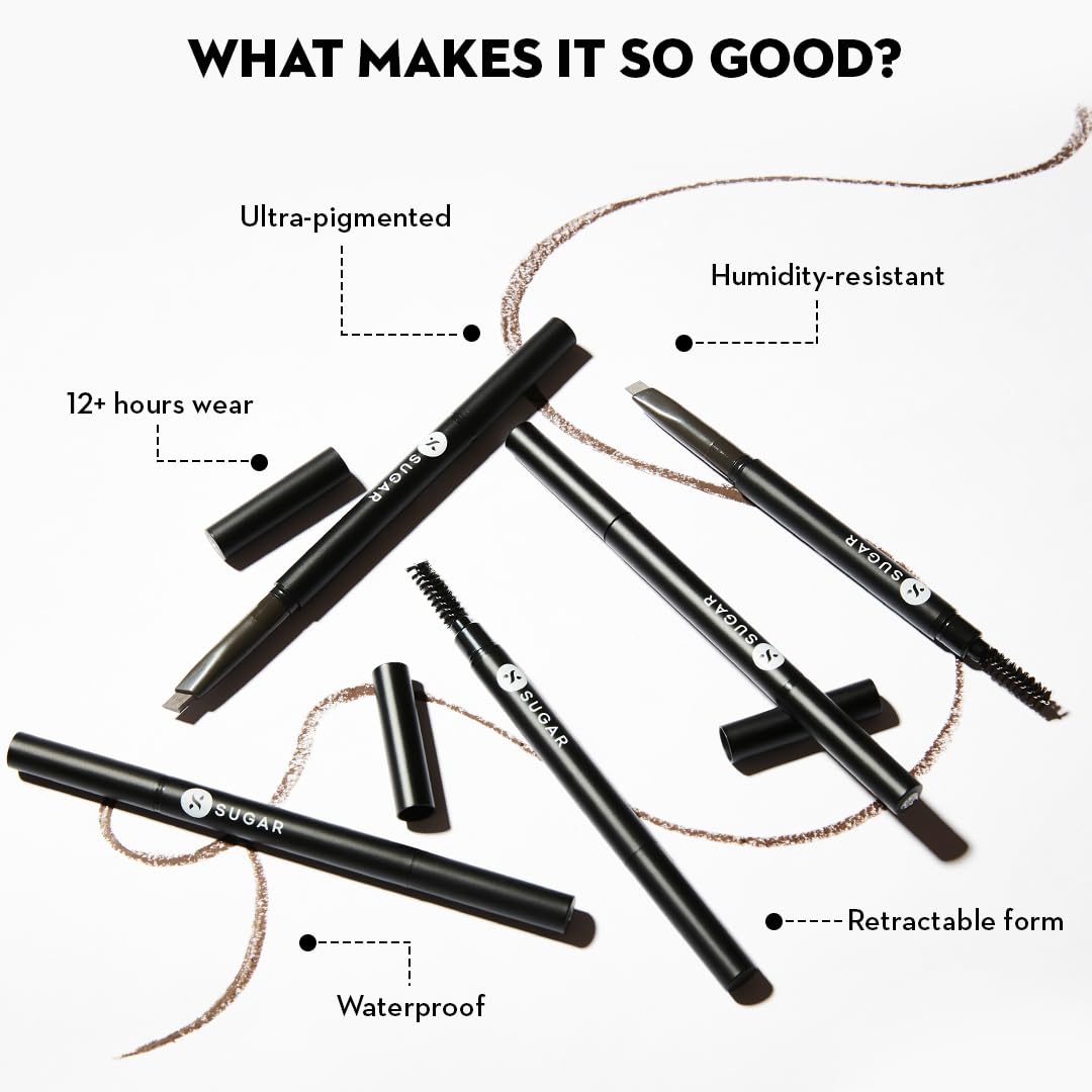 SUGAR Cosmetics Arch Arrival Brow Definer - Waterproof Eyebrow Pencil with Spoolie Brush, 12-Hour Long Lasting, Highly Pigmented for Natural Looking Brows, 3.5g (04 Felix Onyx) | Perfect for Daily Makeup, Salon Visits & Special Occasions