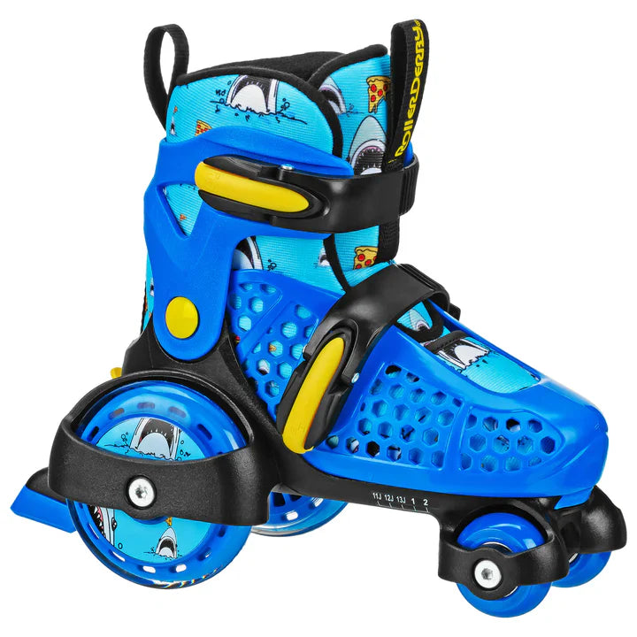 RDS Fun Roll Pizza Shark Adjustable Roller Skates for Kids & Adults - Outdoor & Indoor Skating, Birthday Gifts, Family Fun Activities