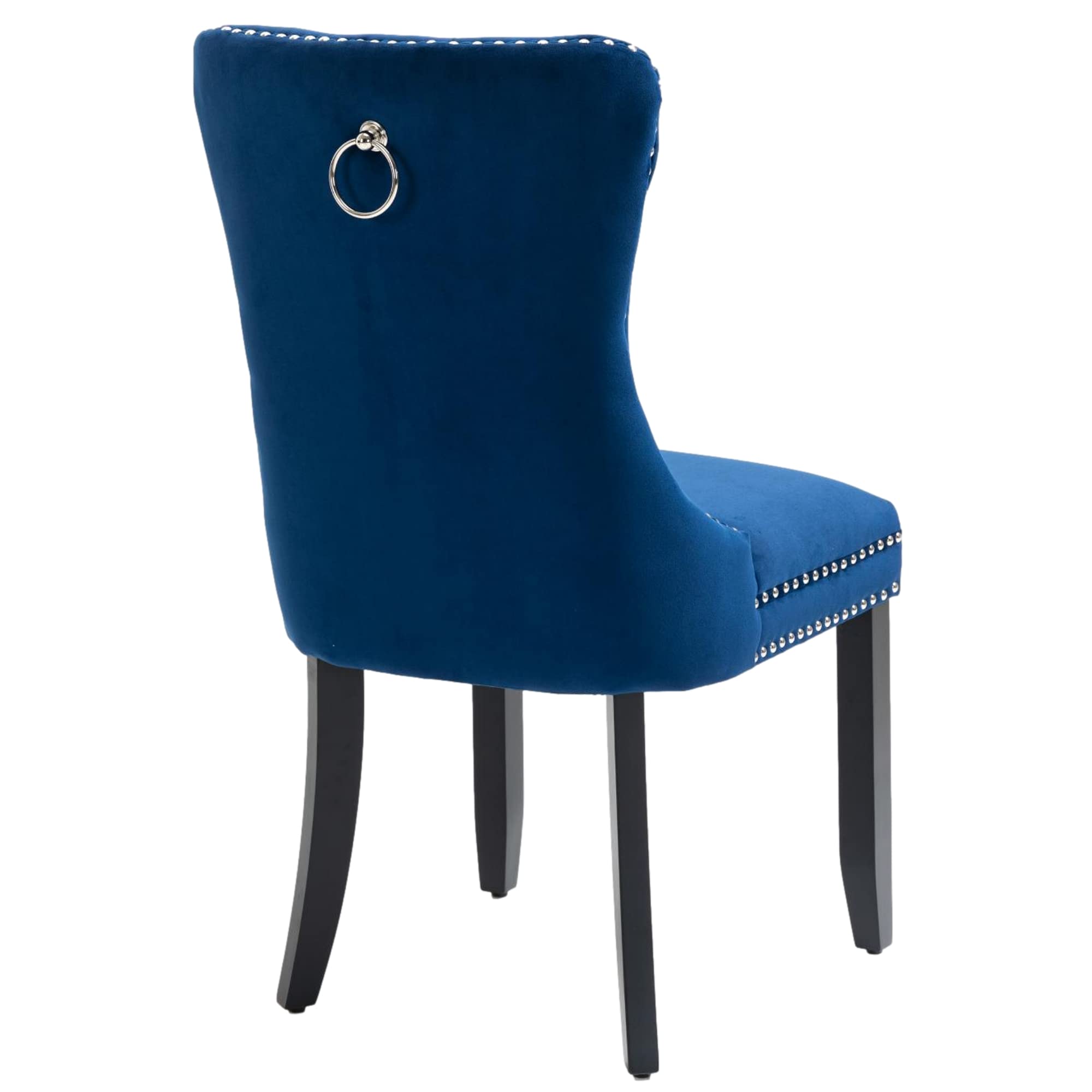 Set of 2 Blue Velvet Upholstered Dining Chairs with Nailhead Trim & Pull Ring - Elegant Accent Chairs for Dining Room, Kitchen, or Home Office Decor