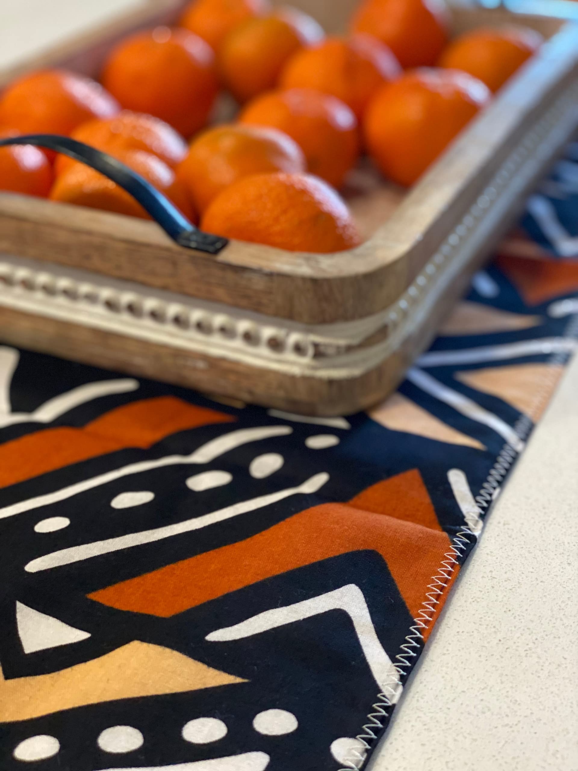 SUNSUM Handmade Orange Bologan Wax Print Coffee Table Runner - Boho Home Decor for Living Room, Dining Table, Wedding & Party Decorations