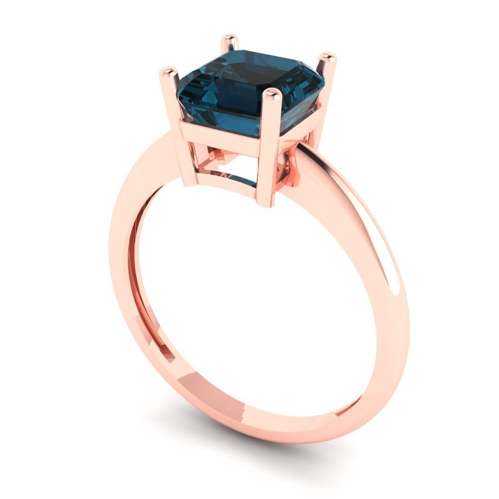 1.50 ct Natural London Blue Asscher Cut Solitaire Engagement Ring in 14k Rose Gold – Designer Bridal & Anniversary Jewelry for Women | Perfect for Proposals, Weddings & Special Occasions