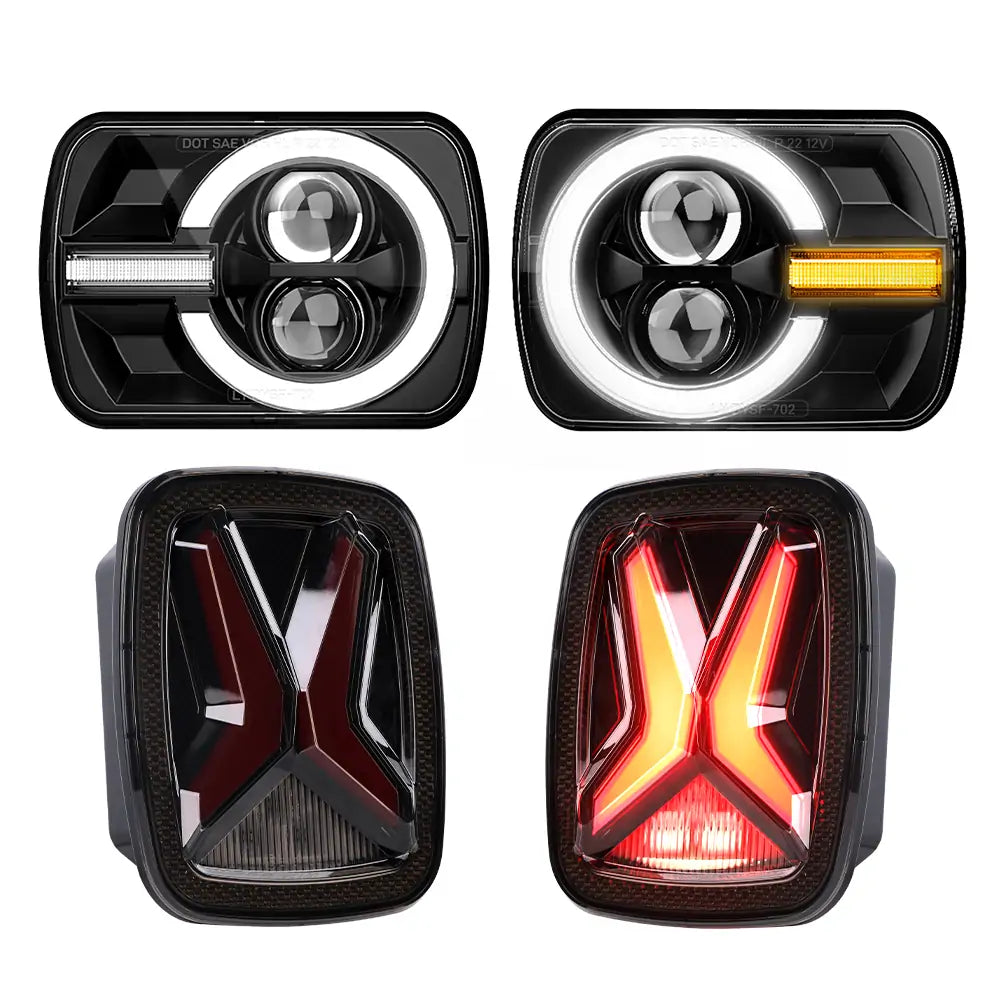 LOYO New Upgrade 5x7 LED Headlights and Tail Lights Kit - Compatible with Jeep Wrangler YJ (1987-1995) - High Brightness Waterproof Off-Road Lighting for Night Driving & Adventure