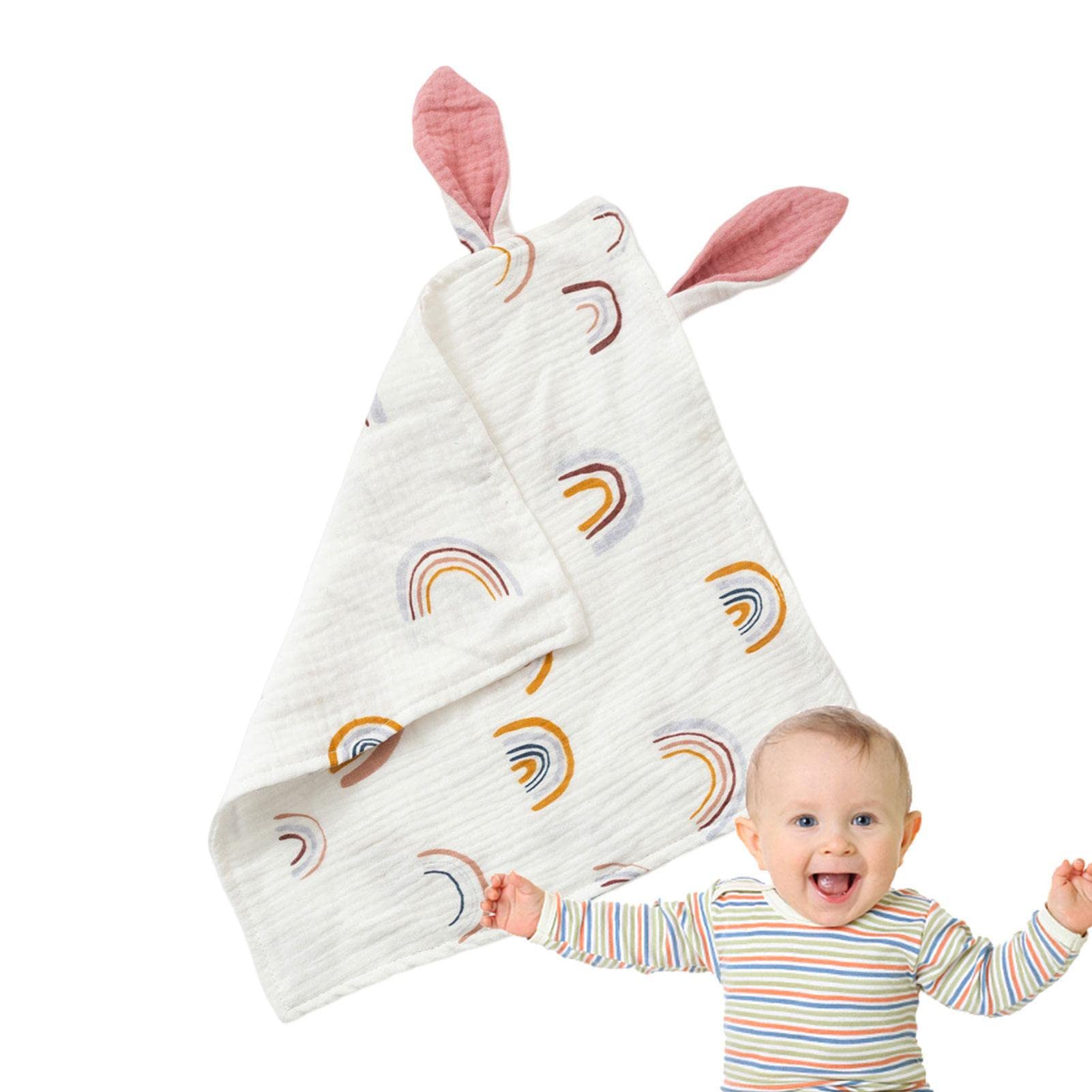 Bexdug Muslin Baby Washcloths - Soft Rabbit Ear Shaped Towels for Newborns, Cute Animal Print Infant Bibs & Face Bath Towels, Absorbent Sweat Blankets - Perfect for Bath Time, Feeding & Gentle Skin Care