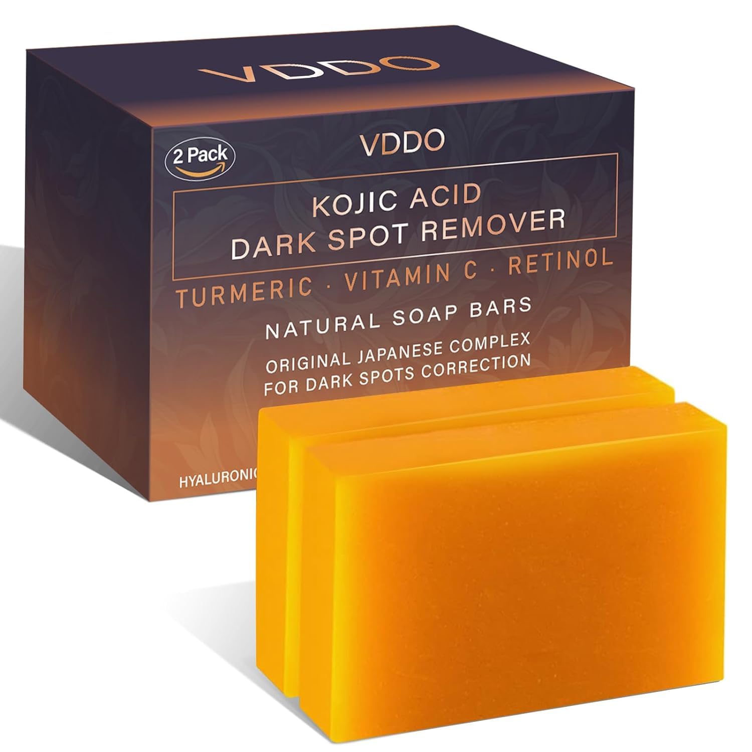 Turmeric & Kojic Acid Soap Bar for Dark Spots & Hyperpigmentation - Japanese Formula with Retinol, Vitamin C, Collagen & Hyaluronic Acid - Brightening Face & Body Soap for Even Skin Tone - Perfect for Daily Skincare & Acne Treatment