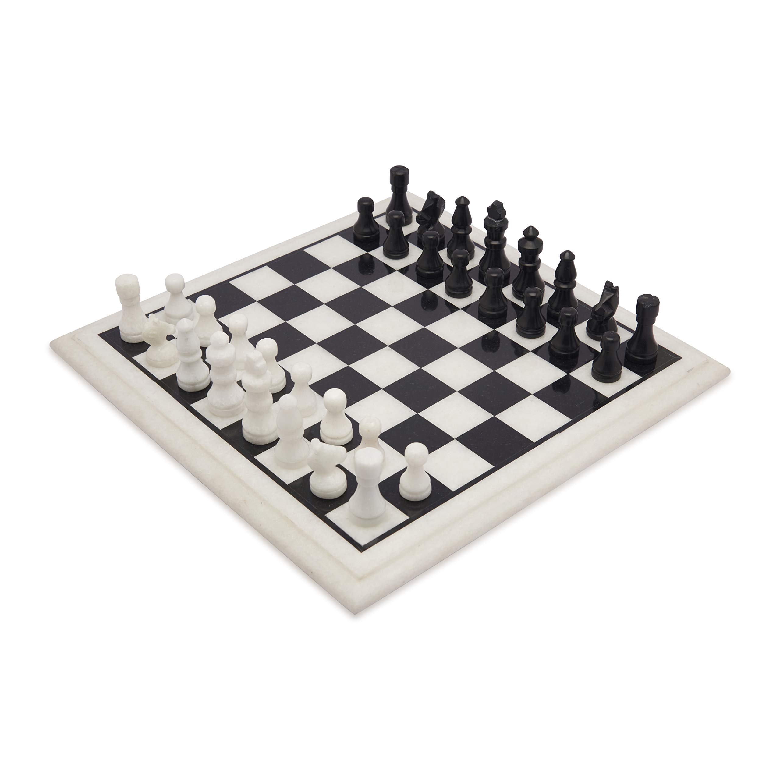 QUEENZA Marble Chess Set - 12 Inch White & Black Chess Board with Staunton Pieces & Storage Box | Travel & Tournament Chess Game for Adults & Kids | Perfect Gift for Birthday, Family Game Night & Office Decor