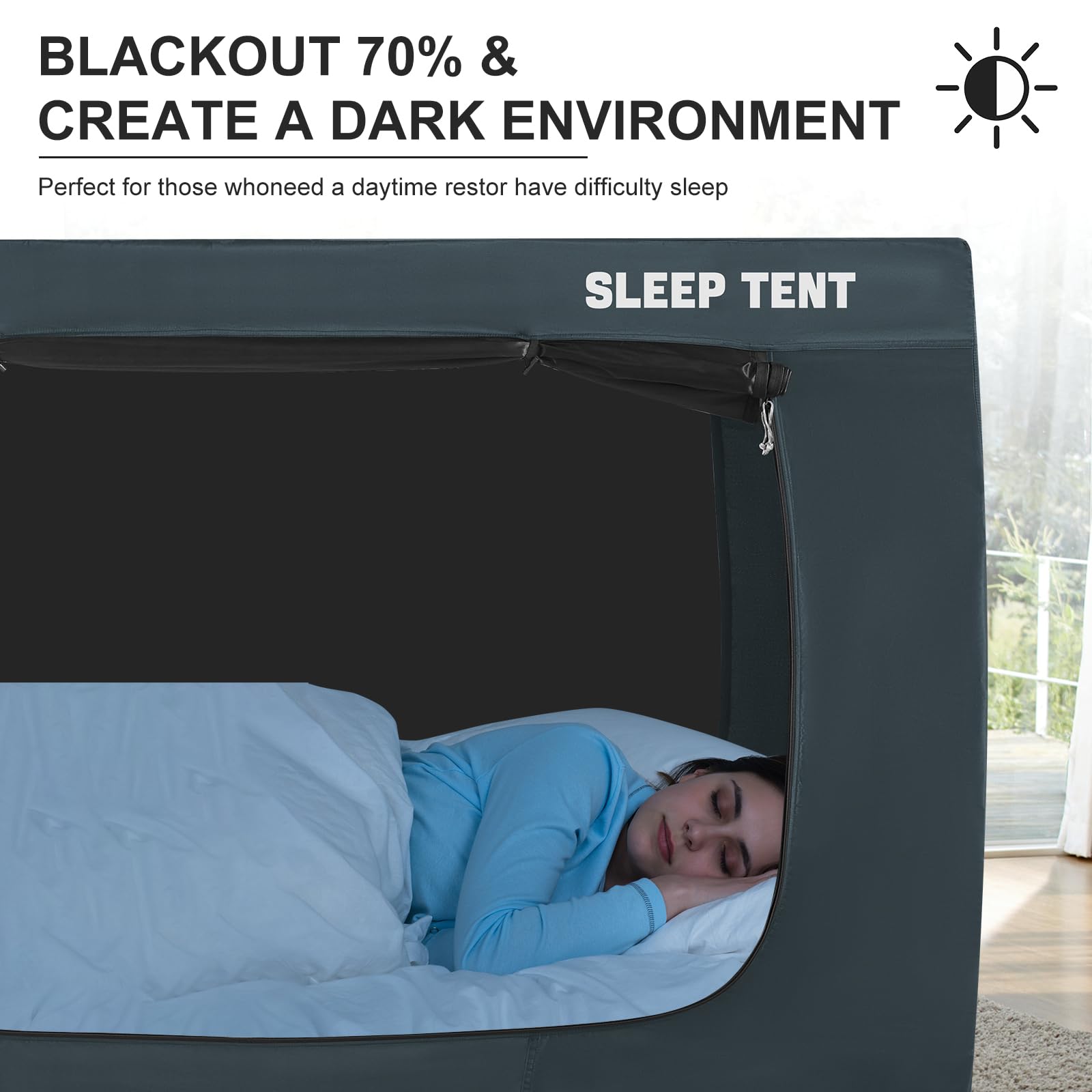 **Full Size Bed Tent Canopy - Portable Blackout Privacy Tent for Kids & Adults, Warm & Breathable Indoor Sleeping Tent (Navy Blue, Mattress Not Included) - Perfect for Camping, Sleepovers, and Light Reduction**